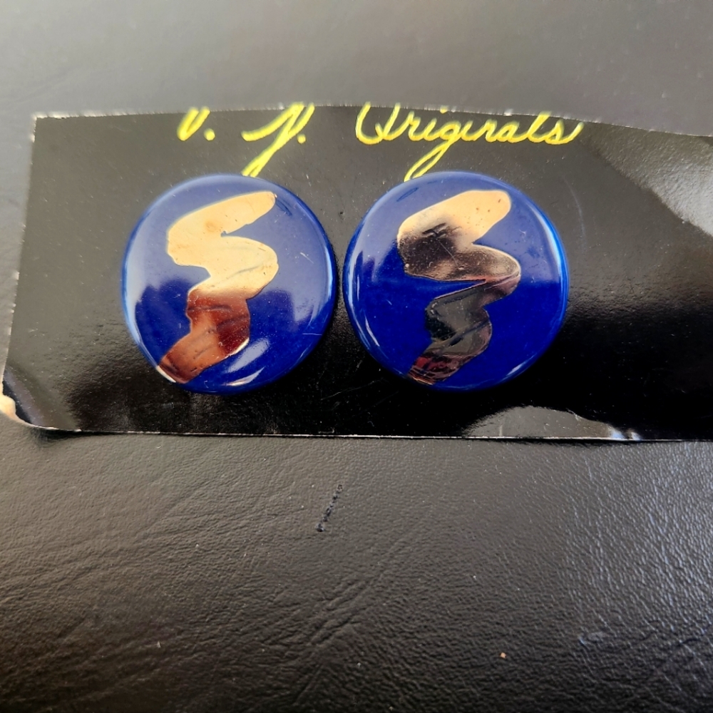 Vintage 80s Oversized Blue Stud Earrings